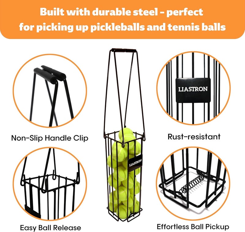LIASTRON Tennis Ball Hopper Basket Pickleball Picker Upper Pickleball Ball Basket Pickup Hopper Retriever Collector for Balls for Easy Picking Metal Durable Portable Large Capacity Coaches Training - Image 5